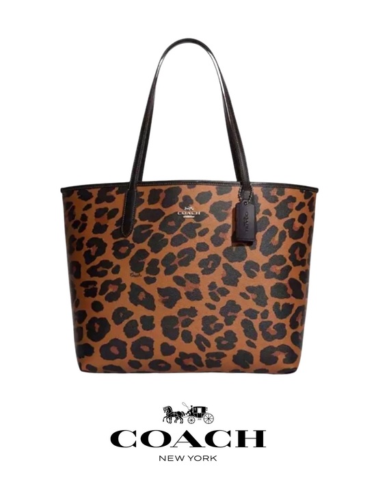 Coach Handbags - Coach City Tote With Leopard Print And Signature Canvas